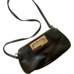 Black Vegan Leather Crossbody Clutch Bag Purse Bagette